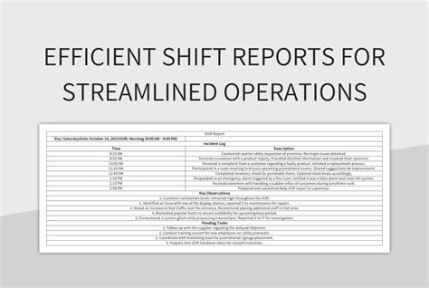 Efficient Shift Reports For Streamlined Operations Excel Template And