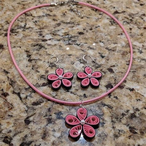 Quilled Paper Necklace Earring Set Quilling Paper Jewelry Etsy