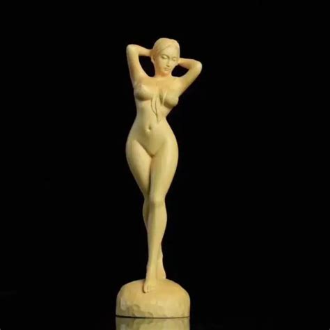 Chinese Boxwood Huang Yang Wood Carving Naked Girl Statue