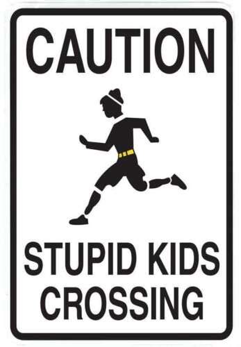 Caution Stupid Kids Crossing sign Metal funny man cave house decor D20
