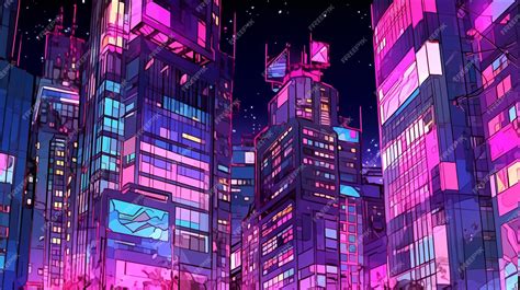 Premium Photo | Cartoon neon style city illustration material