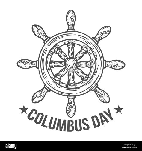 Happy Columbus Day Vector Hand Drawn Illustration Engraved Style Retro