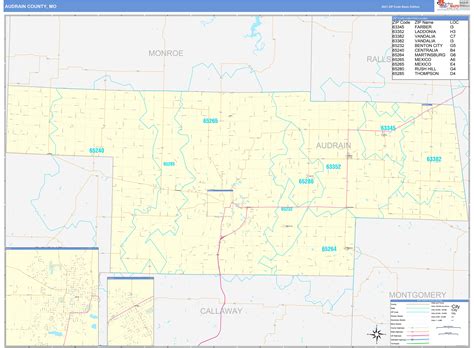 Audrain County Mo Zip Code Wall Map Basic Style By Marketmaps