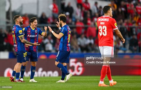 Players of GD Chaves celebrates the victory at the end of the Liga ...