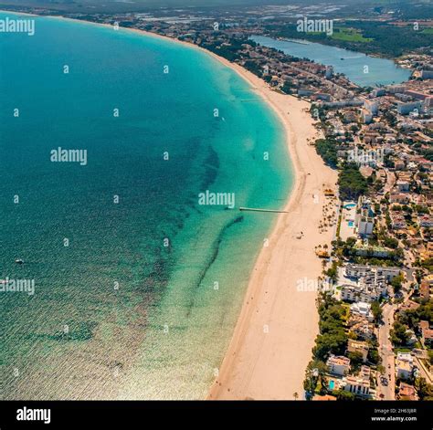 Aerial Viewalcudiaturquoise Blue Water On The Beach Of Alcudiaplatja