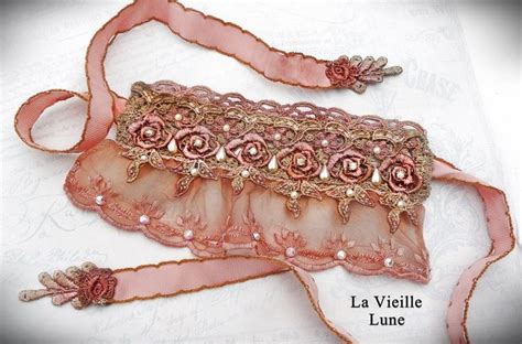 Heirloom Lace Cuff Coral Vintage Lace Bracelet Victorian Cuff Lace