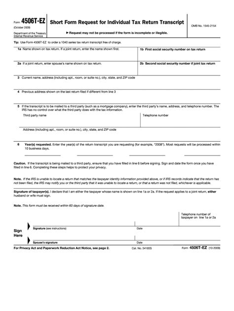 Printable Irs Form 4506 T Printable Forms Free Online