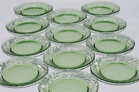 Set Of 12 Spring Green Glass Salad Plates Vintage Pyrex Festiva Pattern Glassware