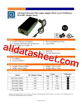 Psa U L Datasheet Pdf Phihong Usa Inc