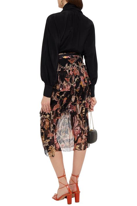 Zimmermann Wavelength Tiered Belted Floral Print Silk Georgette Midi