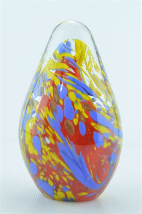 Blown Glass Spiral Paperweight Yellow Blue Red Egg Shaped Art Glass Blowing Shape Art Glass