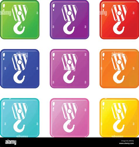 Crane Hook Icons 9 Set Stock Vector Image Art Alamy