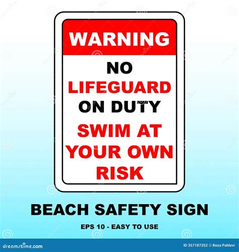 No Lifeguard Beach Signage: Safety Warning Vector Design Stock