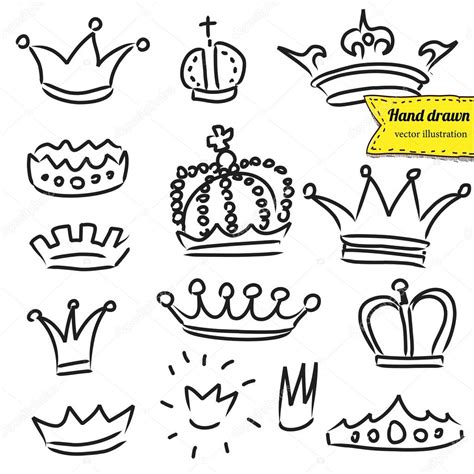 Crowns Set In Vector Doodle Illustration Hand Drawn Design Element