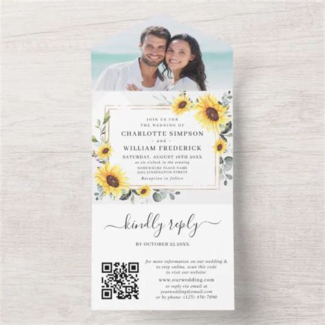 Elegant Sunflowers Eucalyptus Greenery Wedding Qr All In One Invitation Zazzle