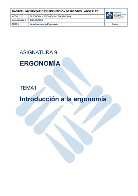 Tema 1 Introduccion A La Ergonomia MÓdulo 2 ErgonomÍa Y