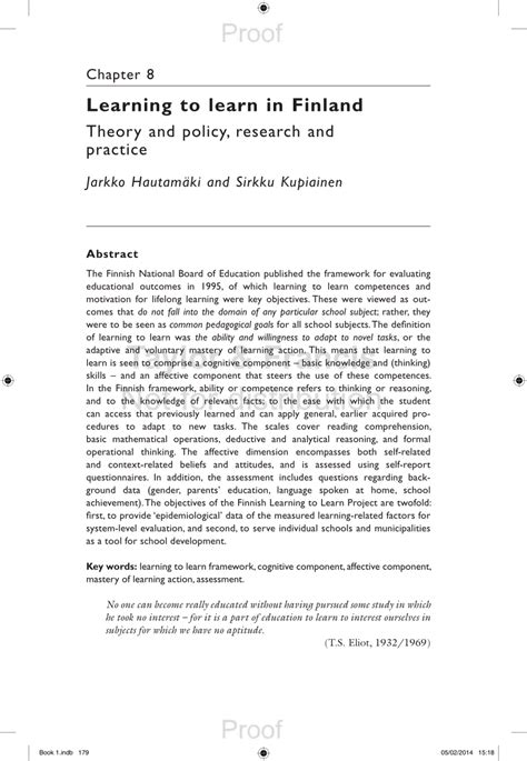 (PDF) Learning to learn in Finland: Theory and policy, research and practice