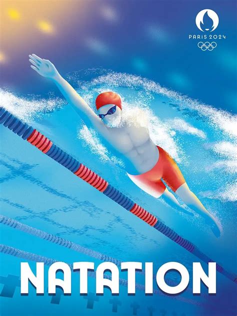 Affiche Jo Officiel Natation Multi Couleurs Editor L40 X H30 Cm