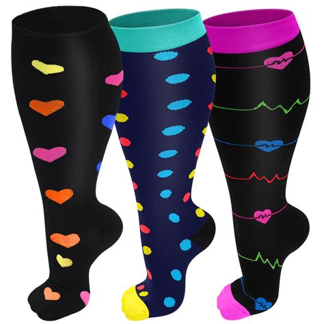 2xl 7xl Colorful Pattern Plus Size Compression Socks 3 Pairs Plusock