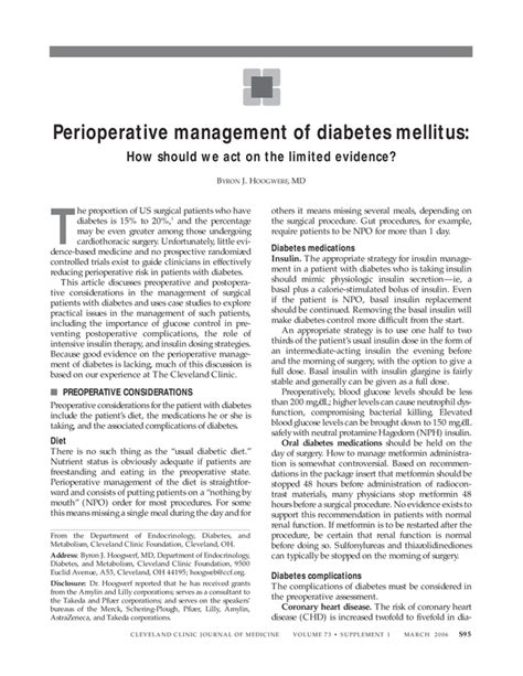 Perioperative Management Of Diabetes Mellitus Cleveland Clinic