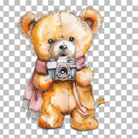 Premium Psd Teddy Bear With Camera Watercolor Nursery