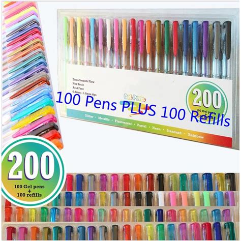 Feela 200 Pack Glitter Gel Pens Set 100 Gel Pen Plus 100 Refills For Adult Art Pens And Markers