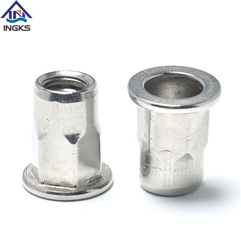 Half Hex Plain Body Stainless Steel Flat Head Rivet Nuts With Open End