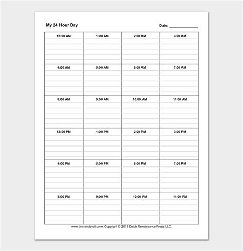 24 Hour Log Sheet Free Printable