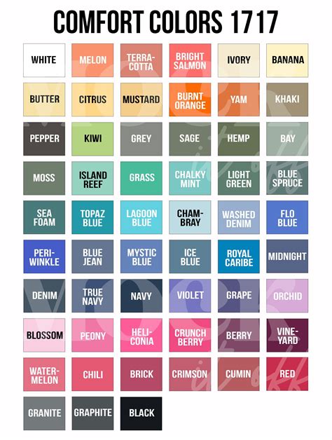 Printify Comfort Colors 1717 Color Chart 2023 Printify Color Etsy