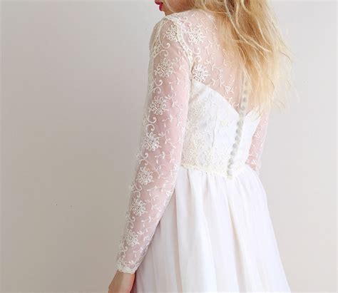 Vintage Wedding Dress White Sheer Embroidered Lace Long - Etsy