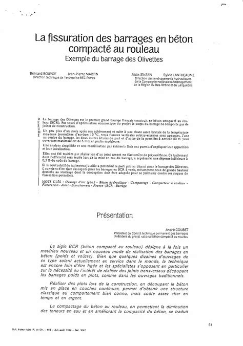 Pdf La Fissuration Des Barrages En B Ton Compact Au Rouleau Exemple