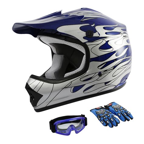 TCMT DOT Youth & Kids Helmet, Blue Flame for Dirt Bike Motocross ...