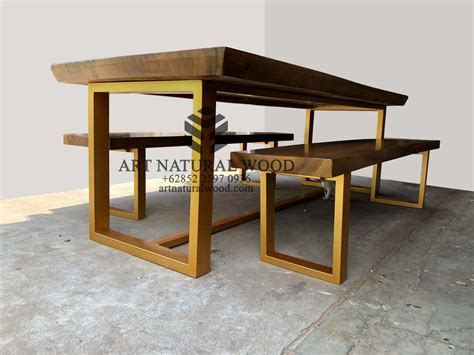 Meja Bangku Makan Kayu Solid Art Natural Wood