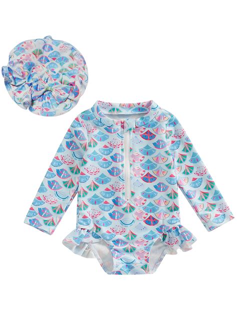 Mevireiy Toddler Girl Rash Guard Swimsuit Long Sleeve Floral Zipper One