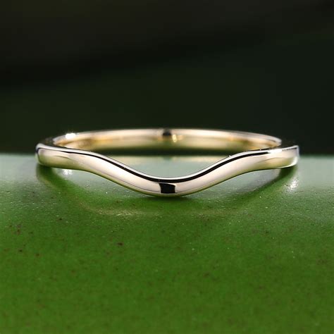 Solid K Yellow Gold Curved Wedding Band Simple Plain Band Gardensring