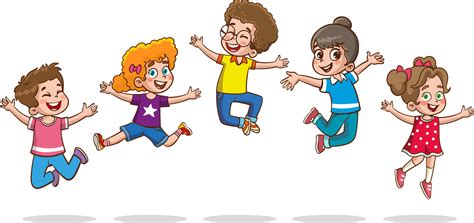 Happy Little Kids Having Fun. vector illustration of cute kids jumping ...