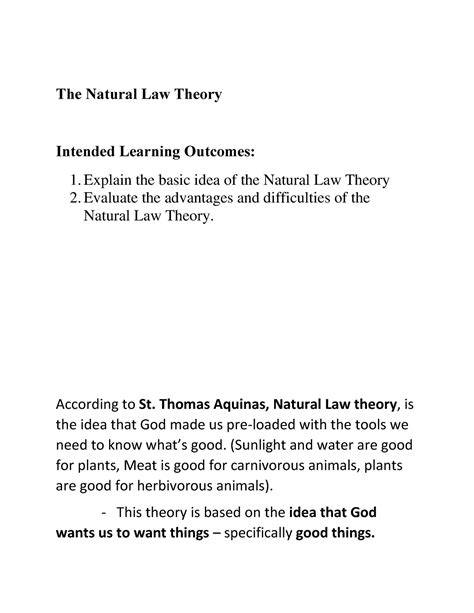 9 Ethics The Natural Law Theory Intended Learning Outcomes Explain