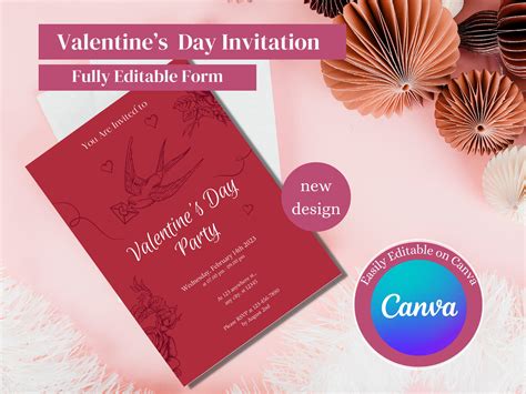 Editable Dark Red Valentines Day Party Invitation Happy Valentines