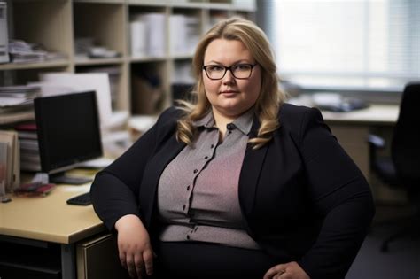 Premium Ai Image A Woman With Glasses Sitting At A Desk In An Office