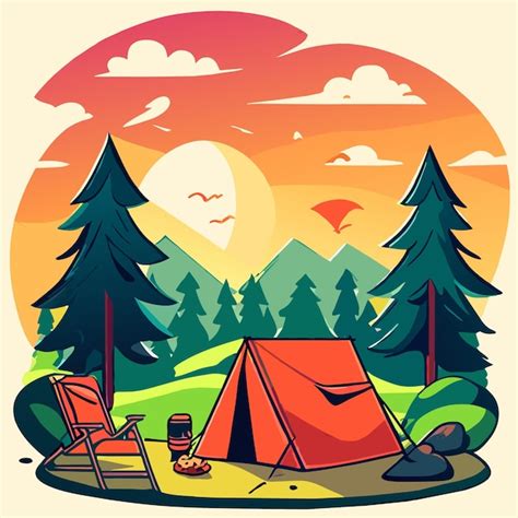 Premium Vector Summer Camping Forest Tent Gear Hand Drawn Flat