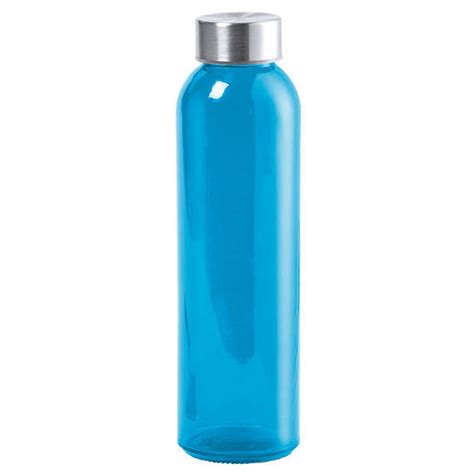 Glazen Waterfles Drinkfles Blauw Transparant Met RVS Dop 500 Ml