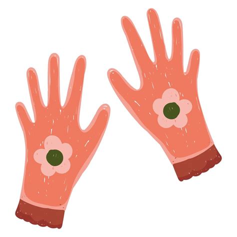 Gardening Gloves With Flowers Supplies Hand Drawn Color 2491068 Vector