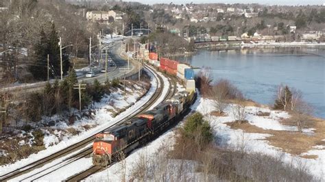 Awesome K Aerial View Long Stack Train Cn At Birch Cove Ns