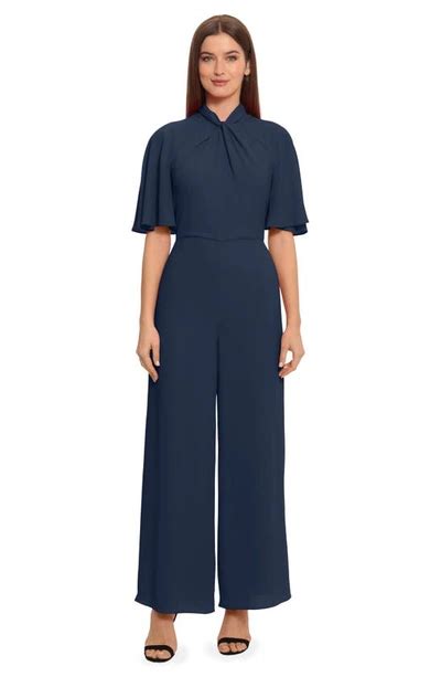 Maggy London Twist Neck Wide Leg Jumpsuit In Navy Blazer Modesens