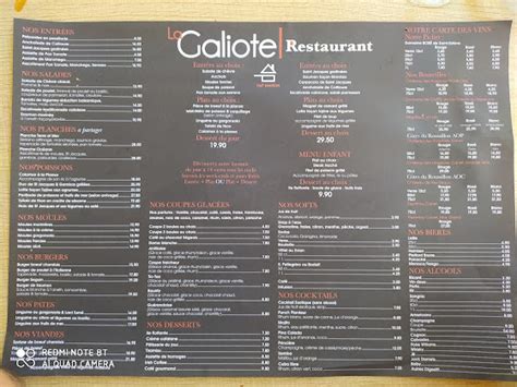 La Galiote à Canet en Roussillon 419 AVIS CARTE MENU TELEPHONE