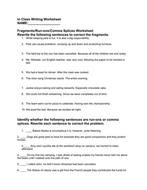 Worksheet Run On Sentences Correct Each Run On Sentence Rewrite Hot Sex Picture