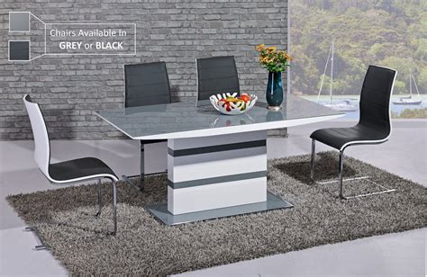 White High Gloss Grey Glass Dining Table And 6 Chairs Homegenies