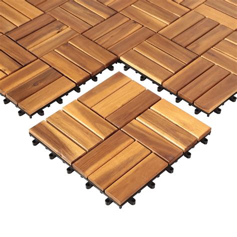 Deck Tiles Interlocking Pack Solid Wood Outdoor Flooring Waterproof