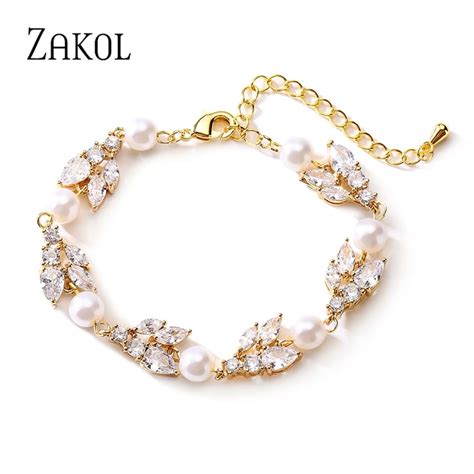 Zakol Luxury Elegant Leaf Water Drop Aaa Cubic Zirconia Bracelets For