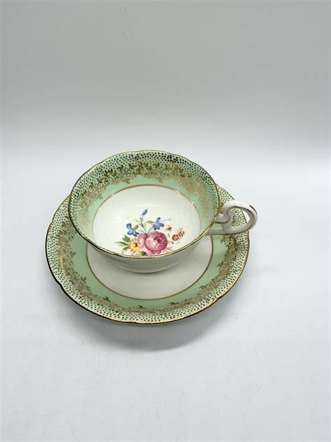 Royal Grafton Bone China Tea Cup And Saucer Green With Hand Painted